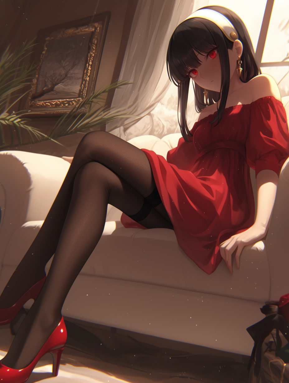 Anime Style Black-Haired Girl in High Heels