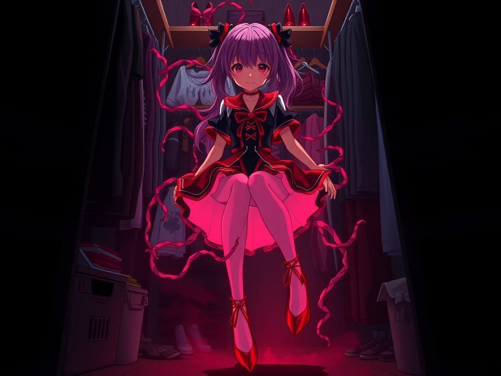 Anime Style Illustration: Corrupted Madoka Kaname Entrapped in Dark Closet