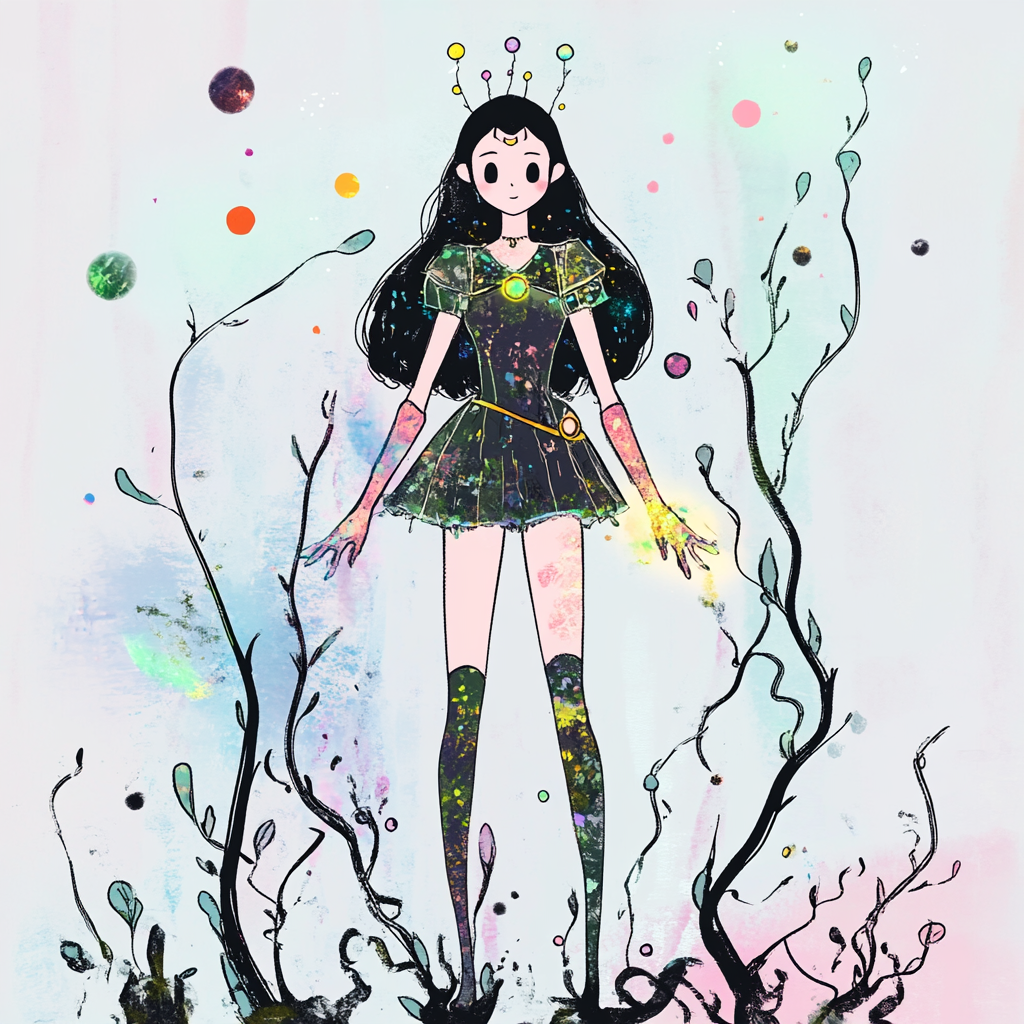 Anime magical girl character inspired by Dagobah planet.