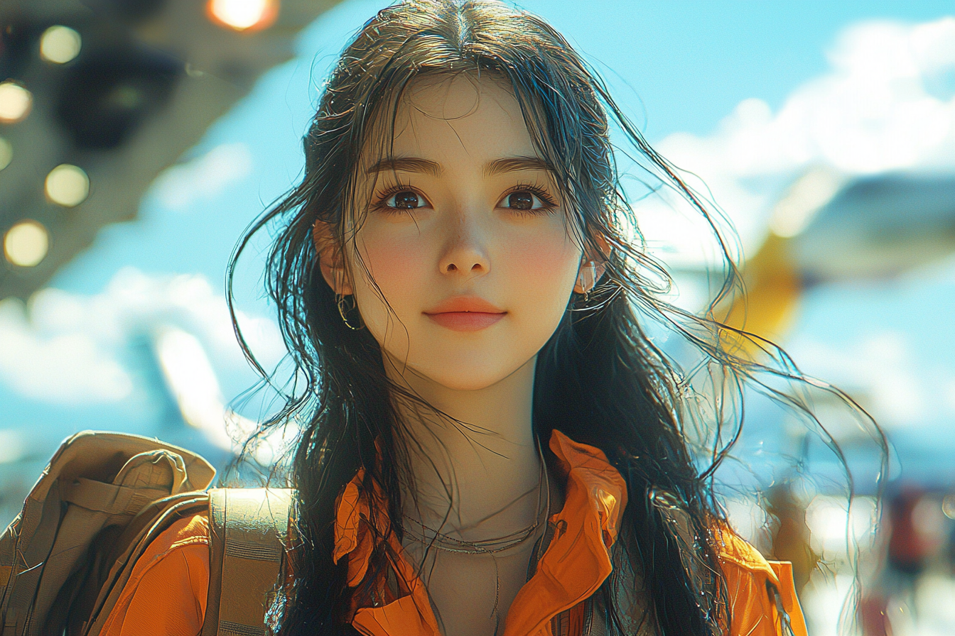 Anime of asian girl leaving with vibrant colors.