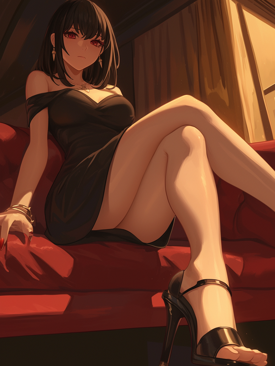 Anime-style Housewife Poses in High Heels, Yor Forger