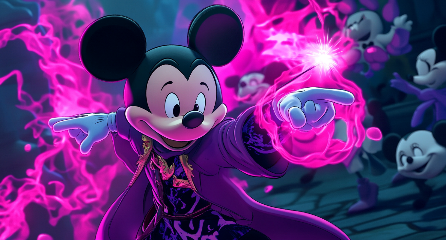 Anime-style Mickey Mouse Mage Casting Pink Magic