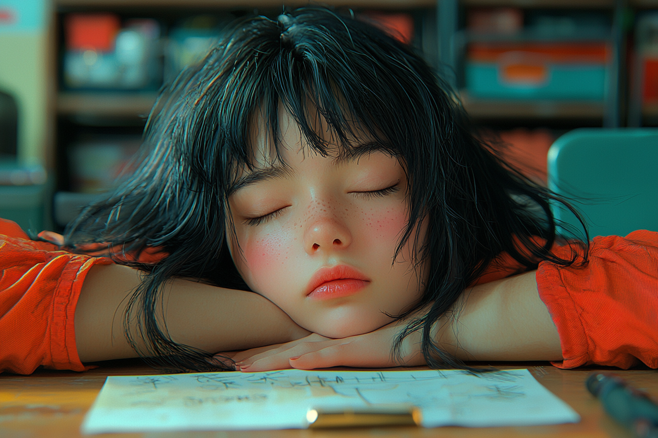 Anime with detailed hand-drawn animation of sleeping girl.