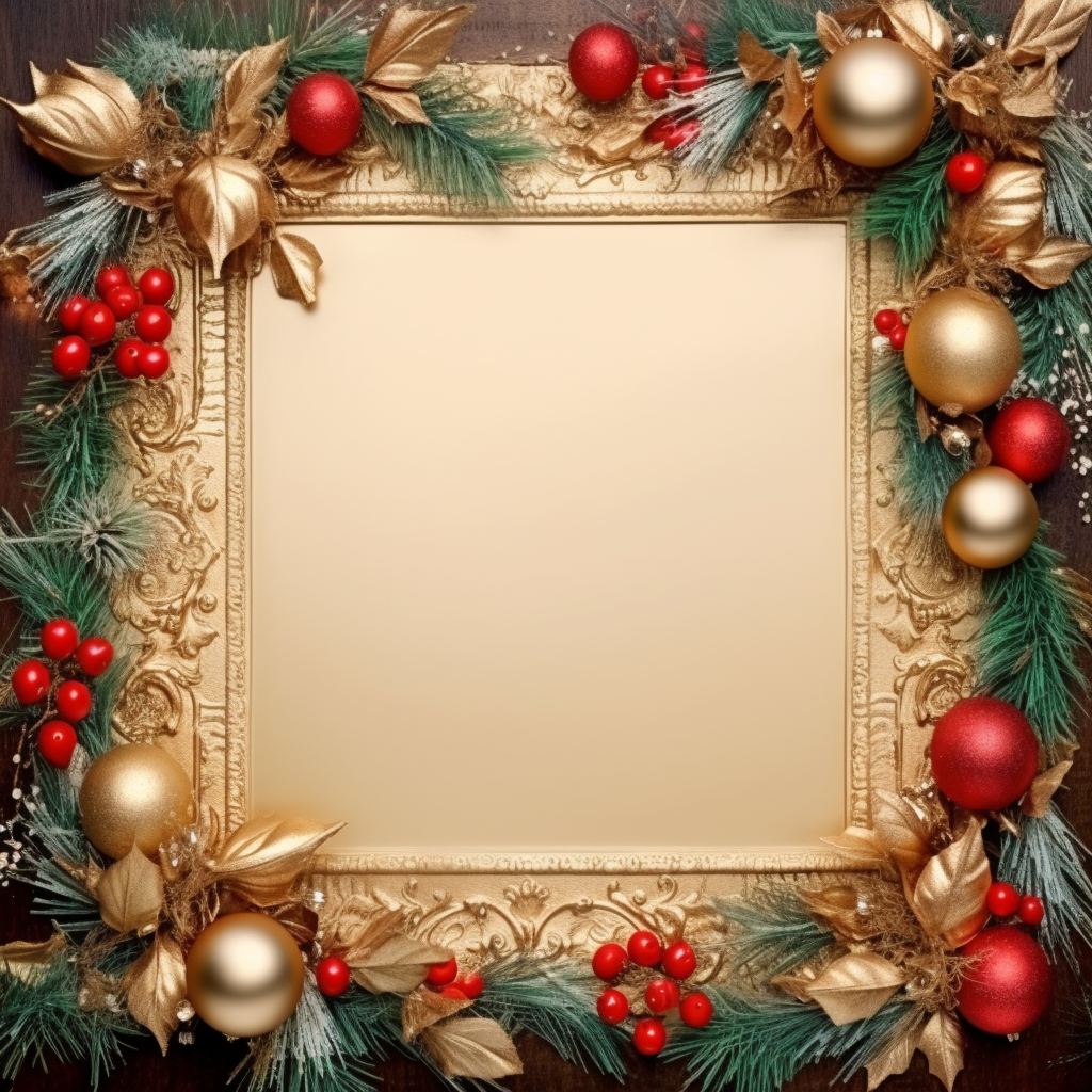 Antique frame with Christmas decorations in oil painting