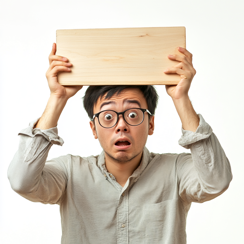 Anxious 30-Year-Old Asian Man Protecting Head, White Background