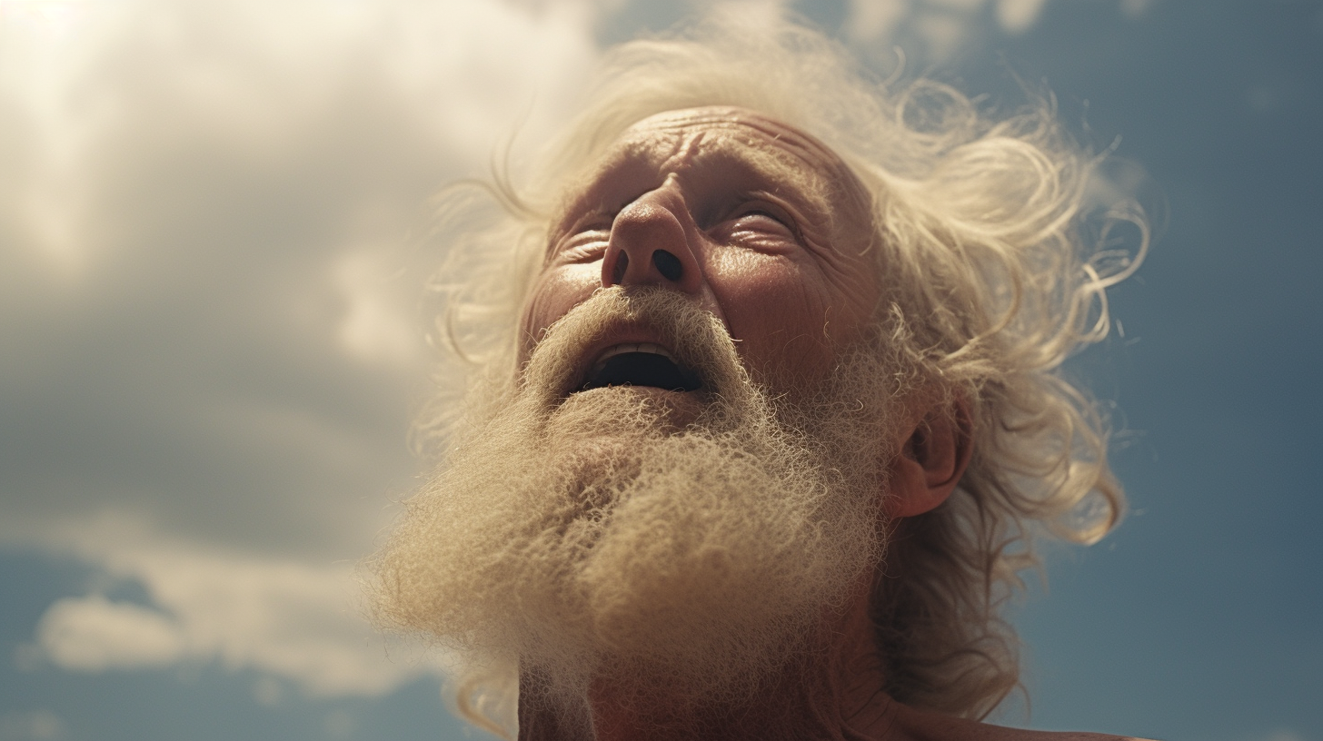 Apostle John gazes at majestic sky on beach