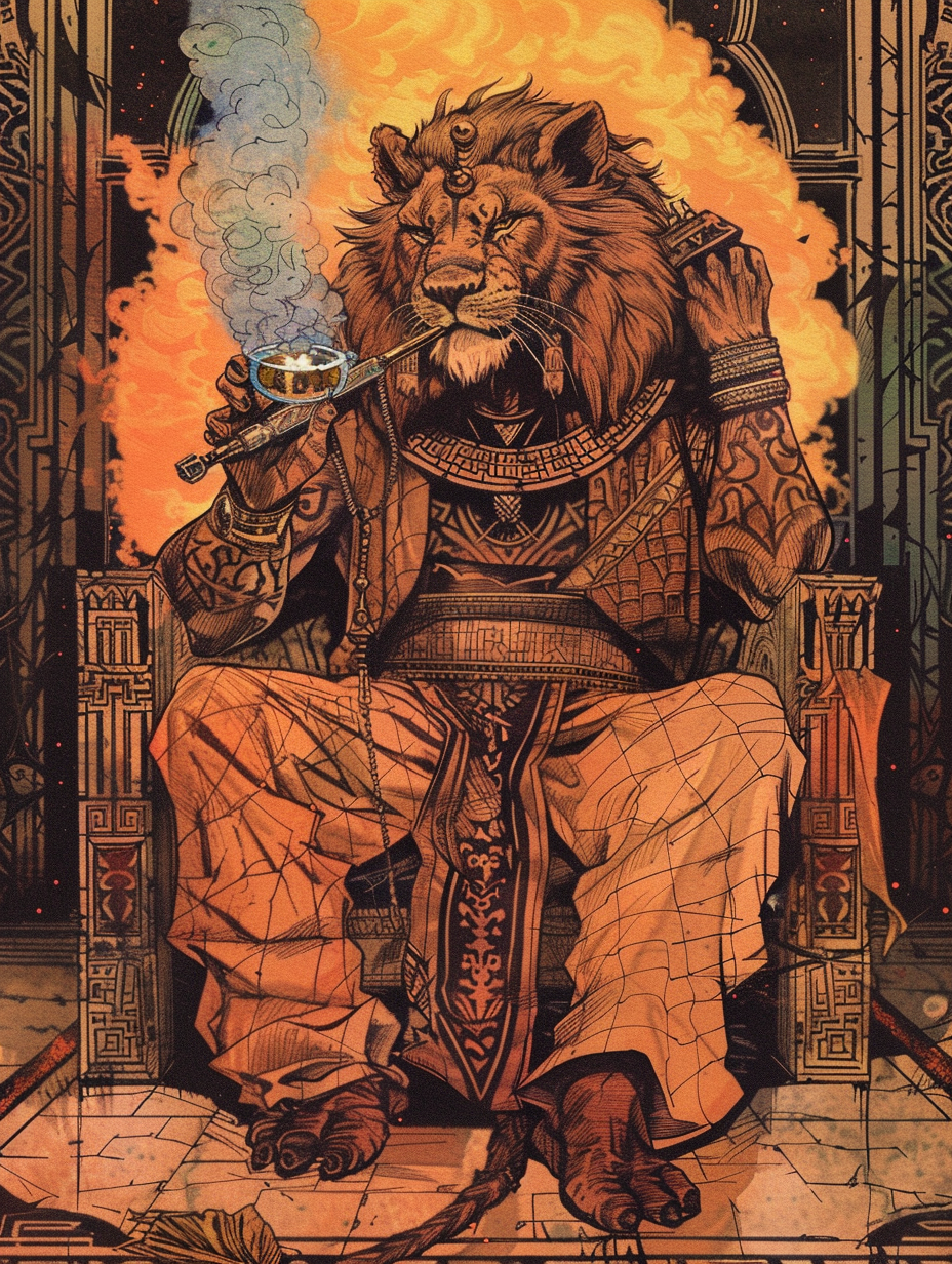 Arab Lion Merchant's Aura in Vintage Card Illustration