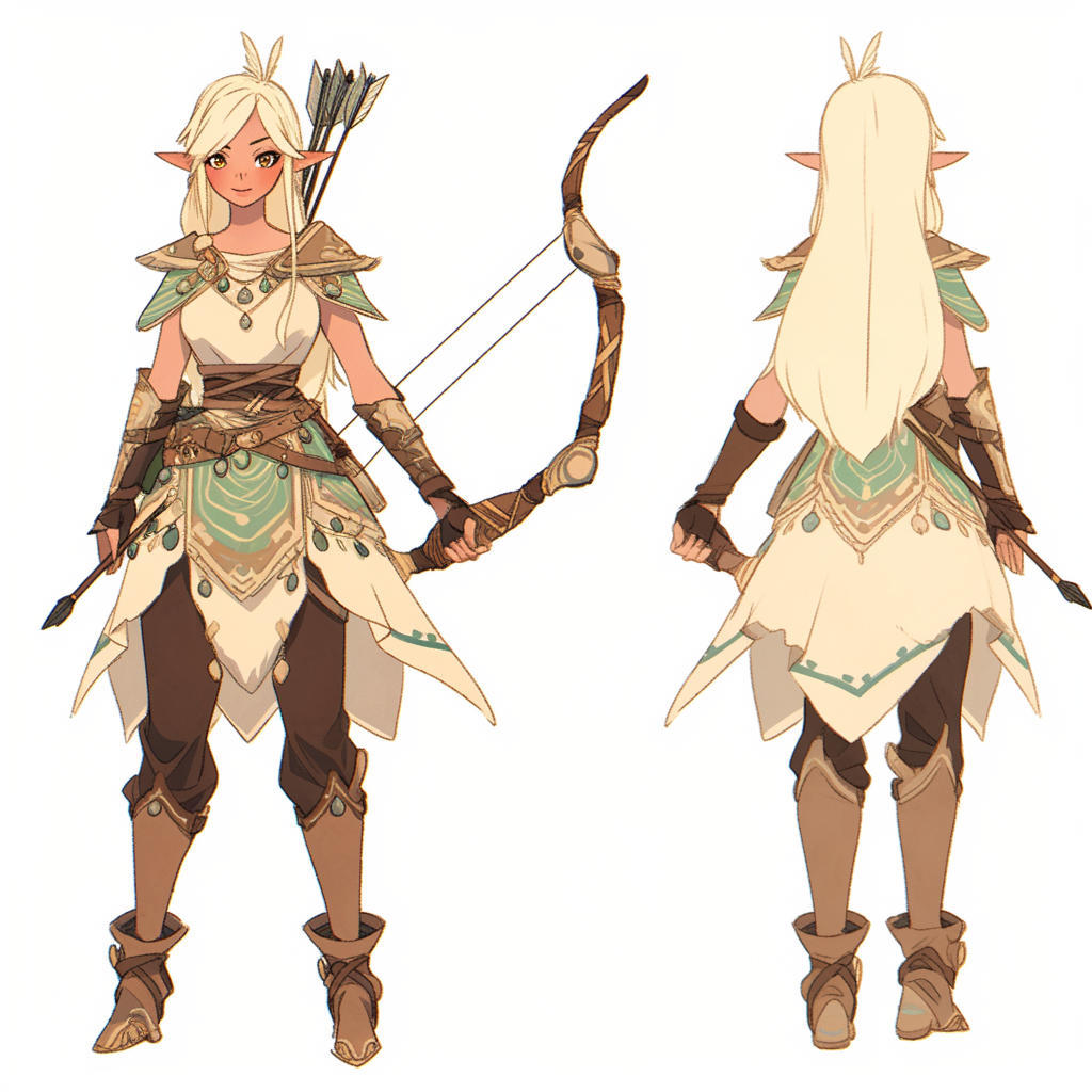 Arabic Female Archer Character Sheet with Multiple Poses