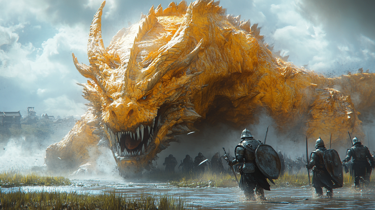 Armored Warriors vs. Yellow Dragon Digital Art