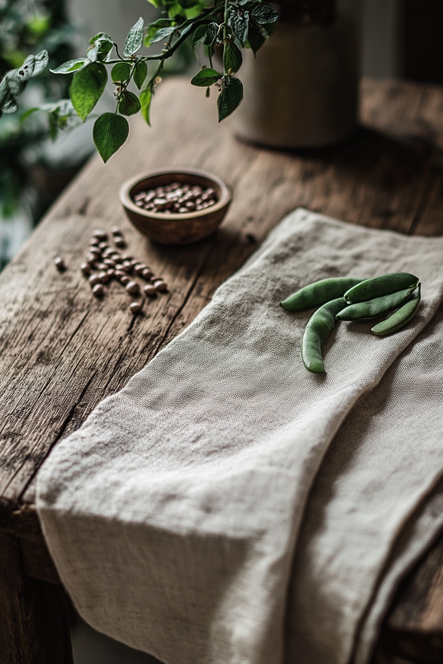 Arrangement of Broad Bean Seeds on Wooden Table