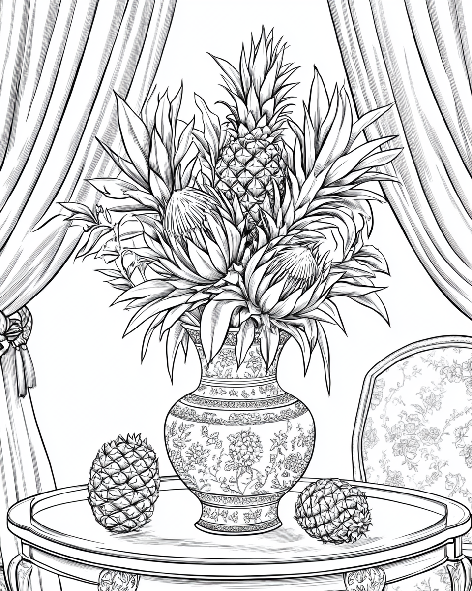 Arrangement of Hawaiian Proteas and Pineapples