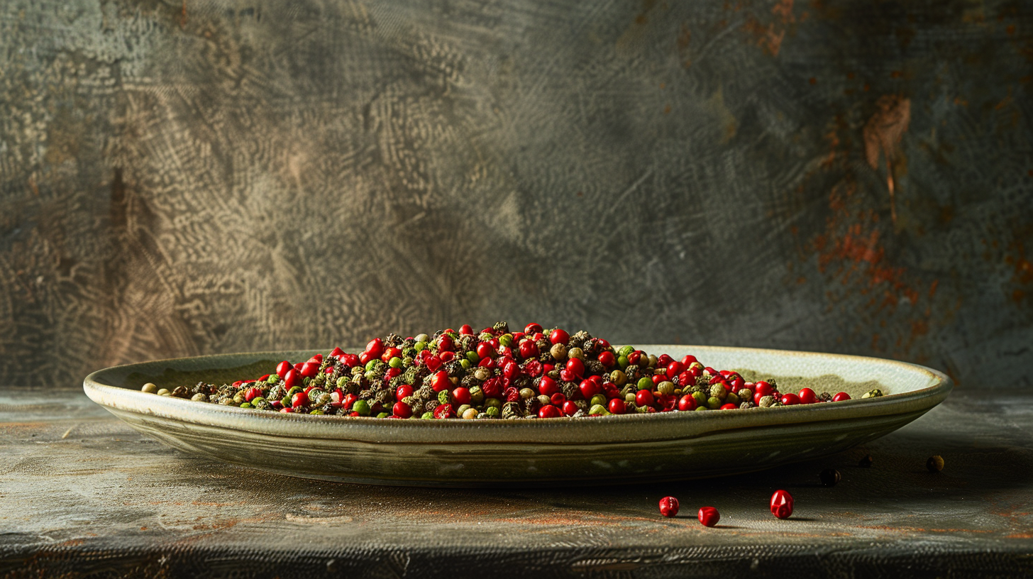 Artistic Arrangement of Kampot Pepper on Porcelain Plate