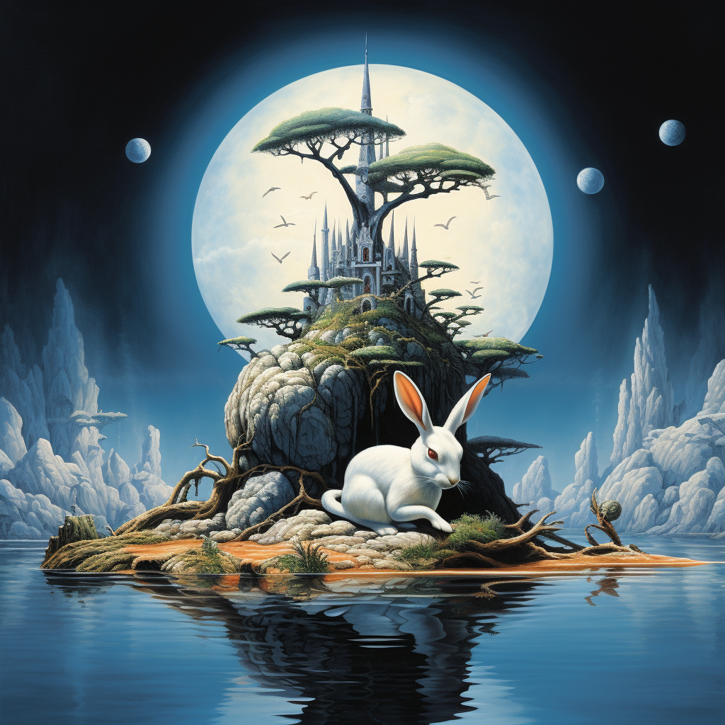 Artistic rabbit island album cover artwork