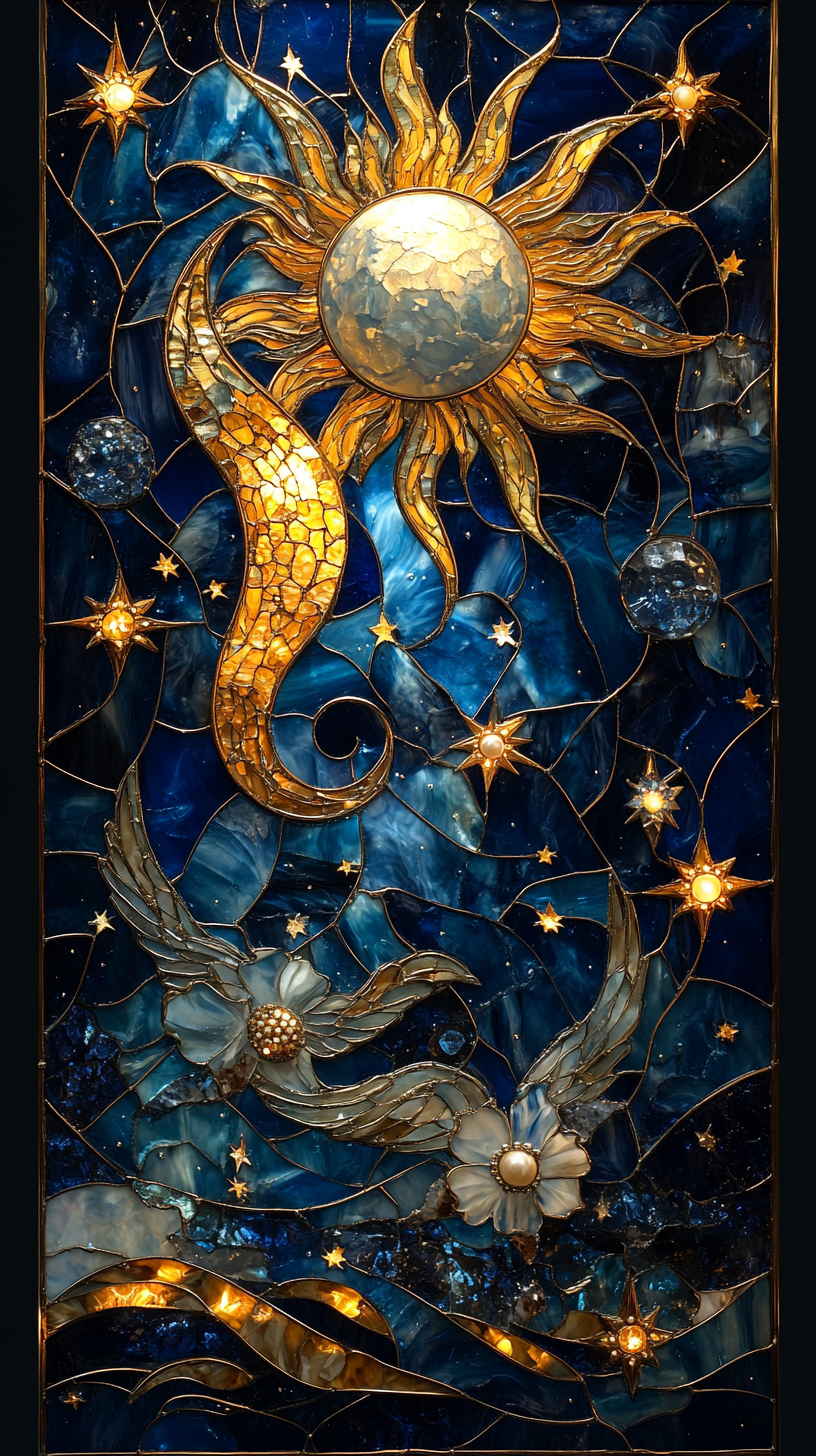 Artistic depiction of night sky with celestial elements.