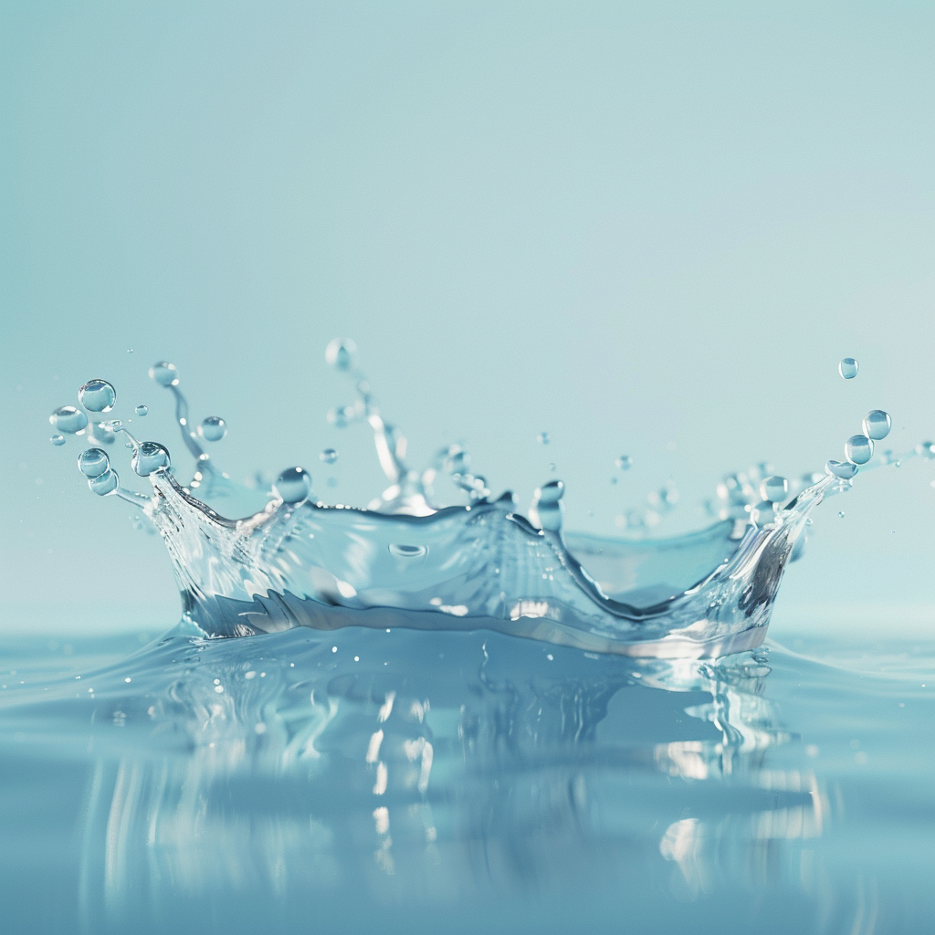 Artistic water splash with soft light blue background.