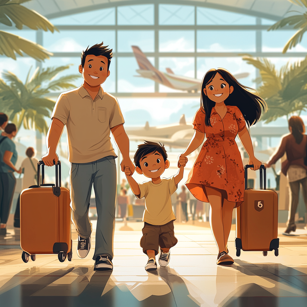 Asian Family at Airport Boarding Gate Travels Together