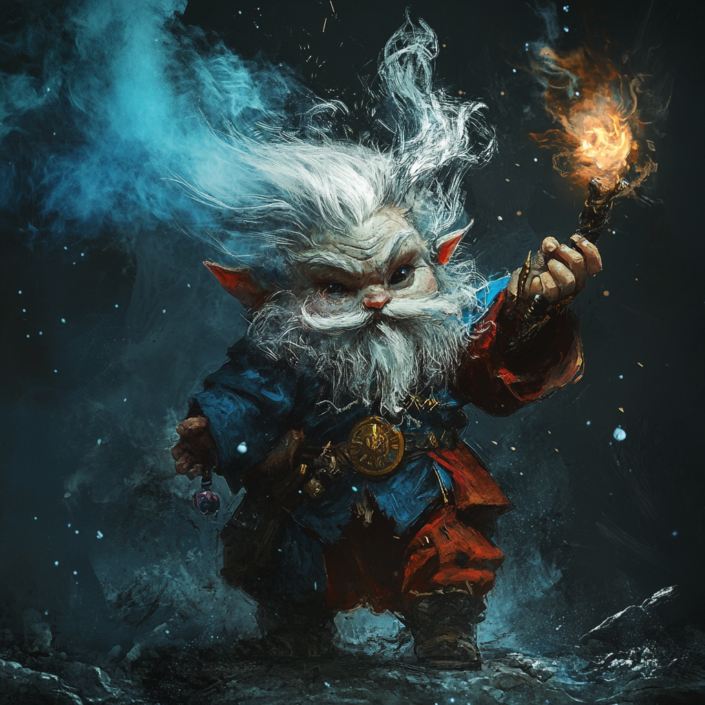 Asian Gnome Wizard Casting Color Spray Illustration