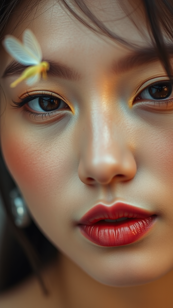 Asian woman with fairy in close-up skincare photography.