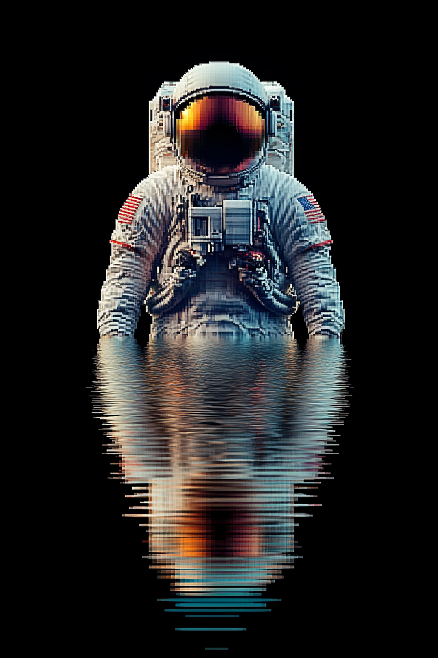 Astronaut Fighter in Purple Pixelated 3D