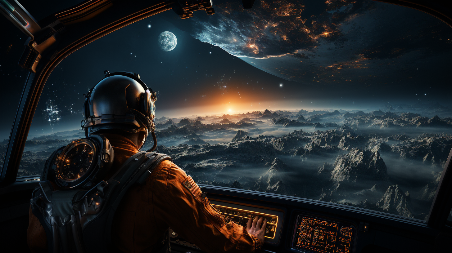 Astronaut in Futuristic Spacecraft Gazes at Universe