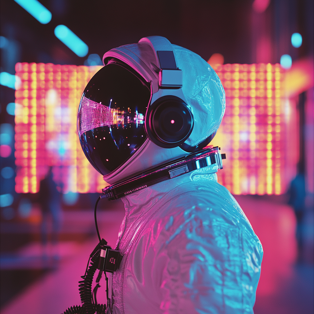 Astronaut in Neon Party Atmosphere, Y2K Style