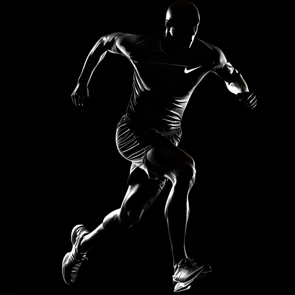 Athletic Nike mannequin in black background showcases innovative apparel.