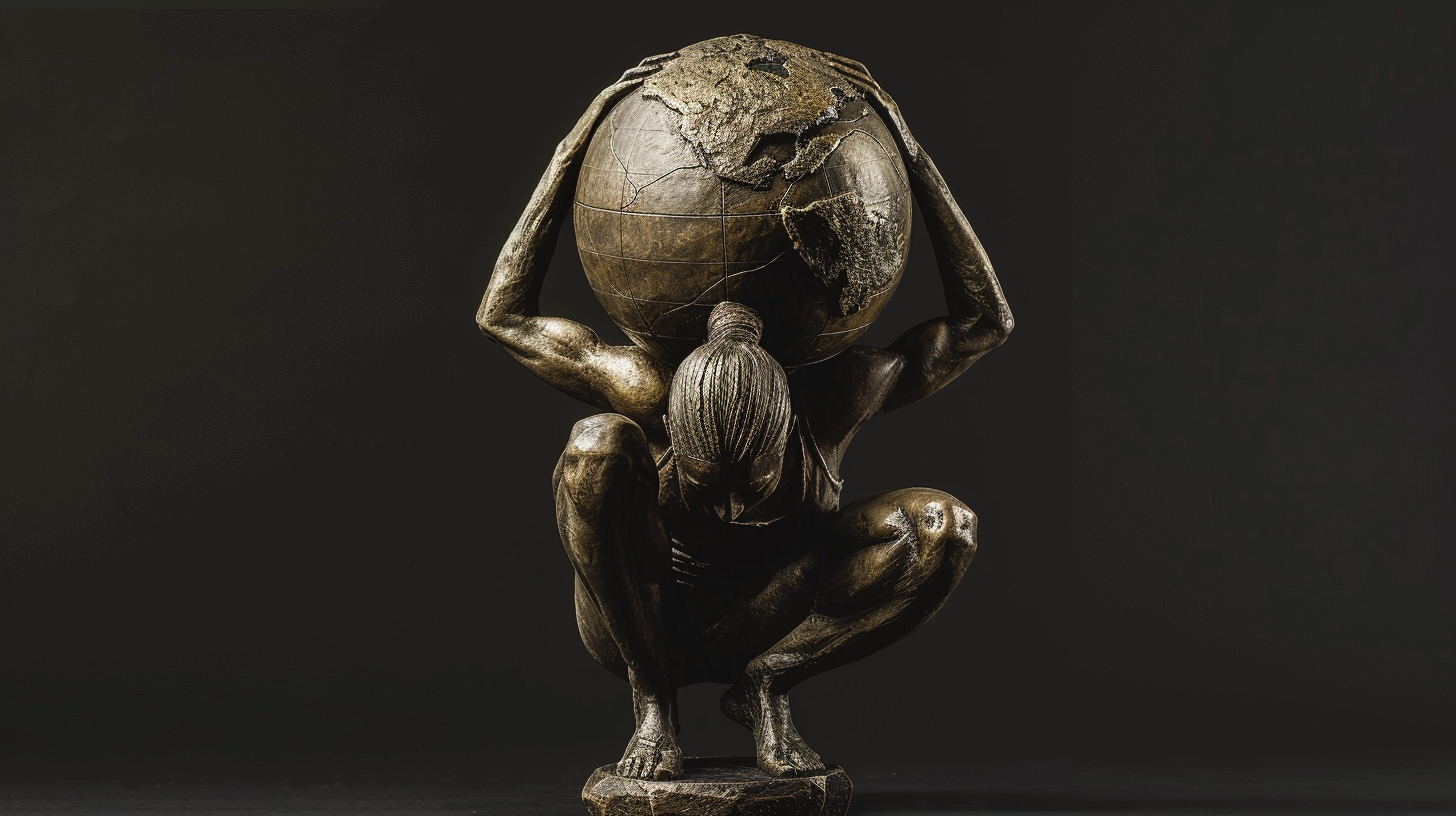 Athletic woman holding US globe, strong and determined.