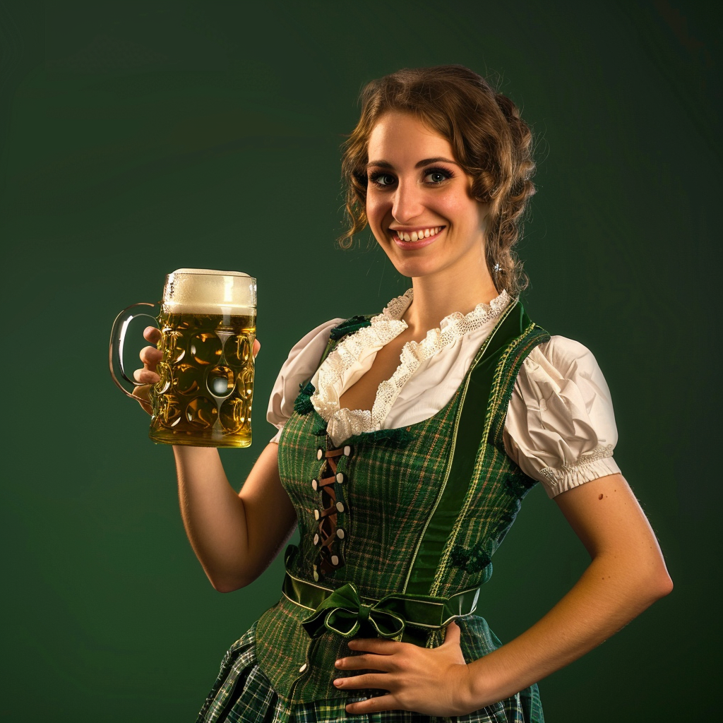 Attractive 33-Year-Old Oktoberfest Woman in Green Dirndl