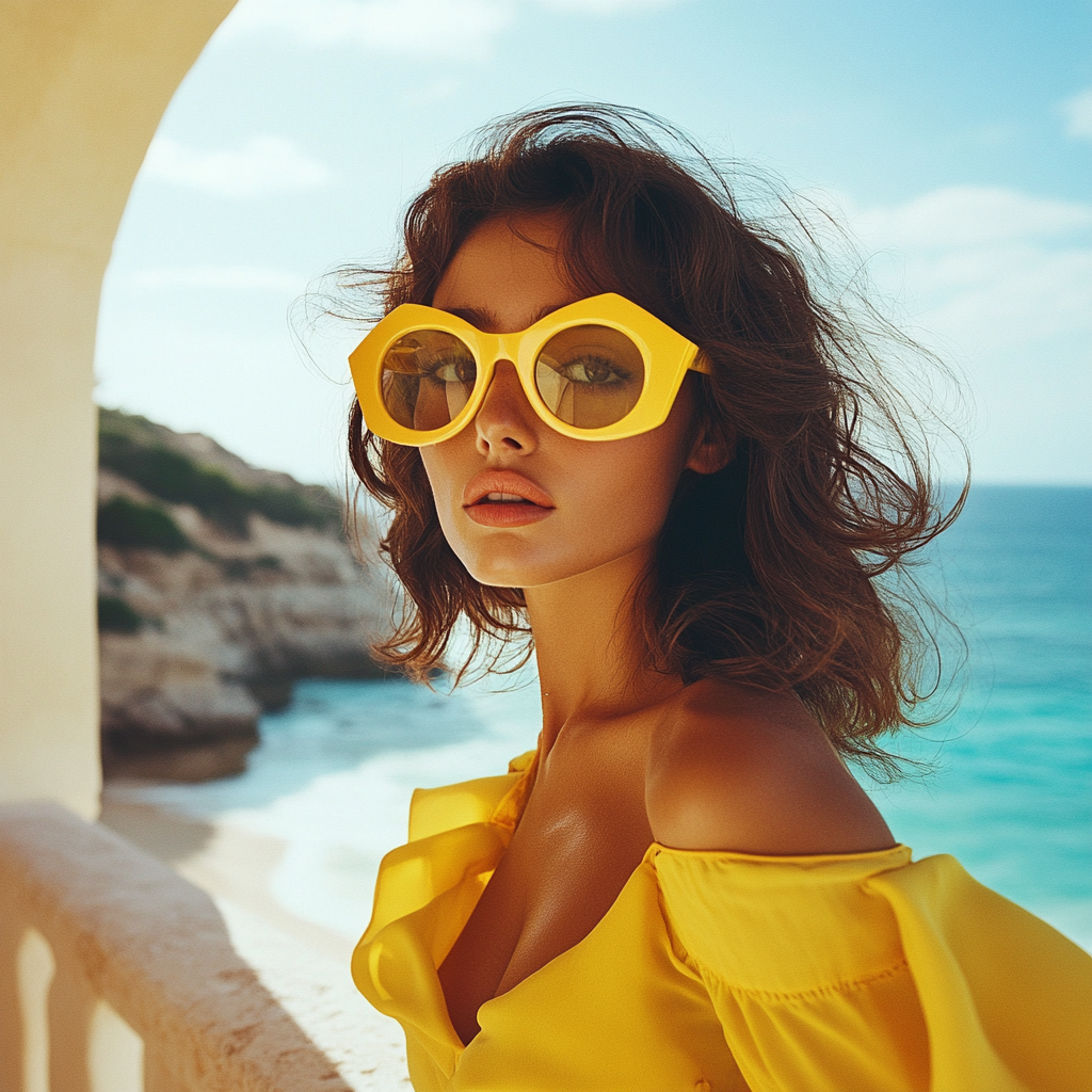 Attractive woman with brown hair in yellow outfit.