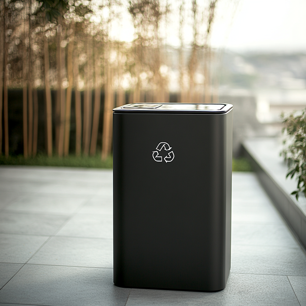 Automated smart waste bin with digital touchscreen interface.