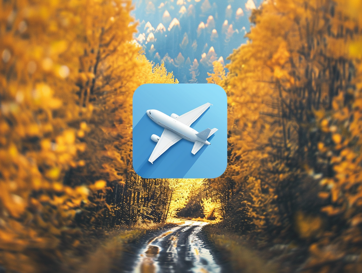 Autumn Forest with White Telegram Airplane Icon 4:3