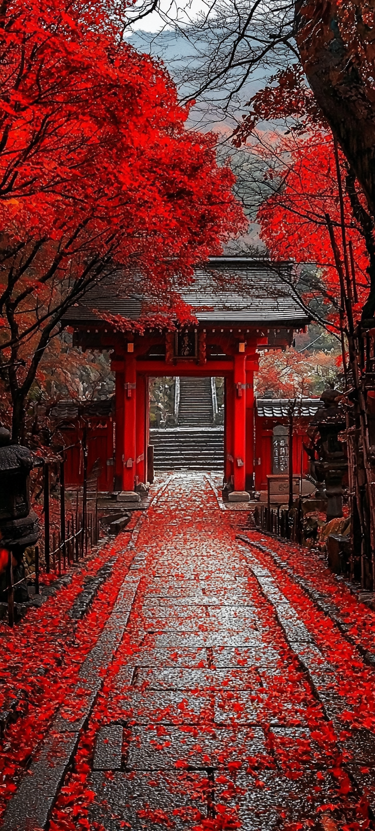 Autumn Leaves Japan Temple Path Photography 