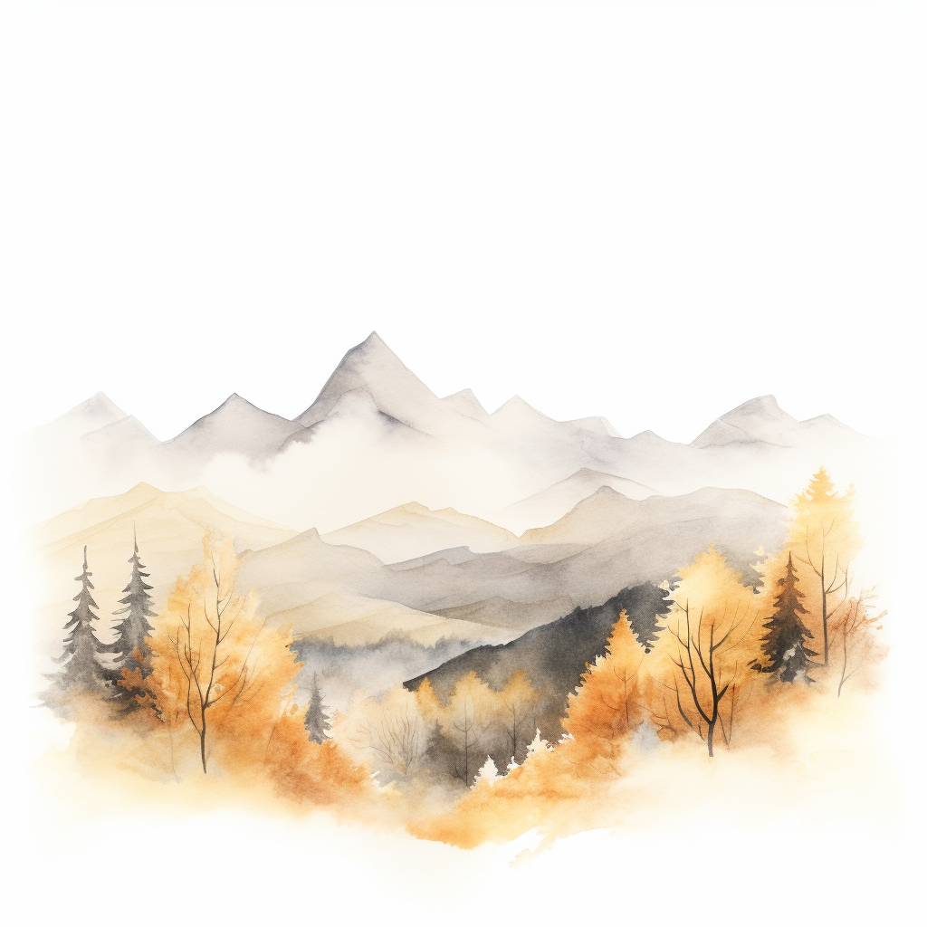 Autumn Mountain Watercolor Illustration in Minimalist Style
