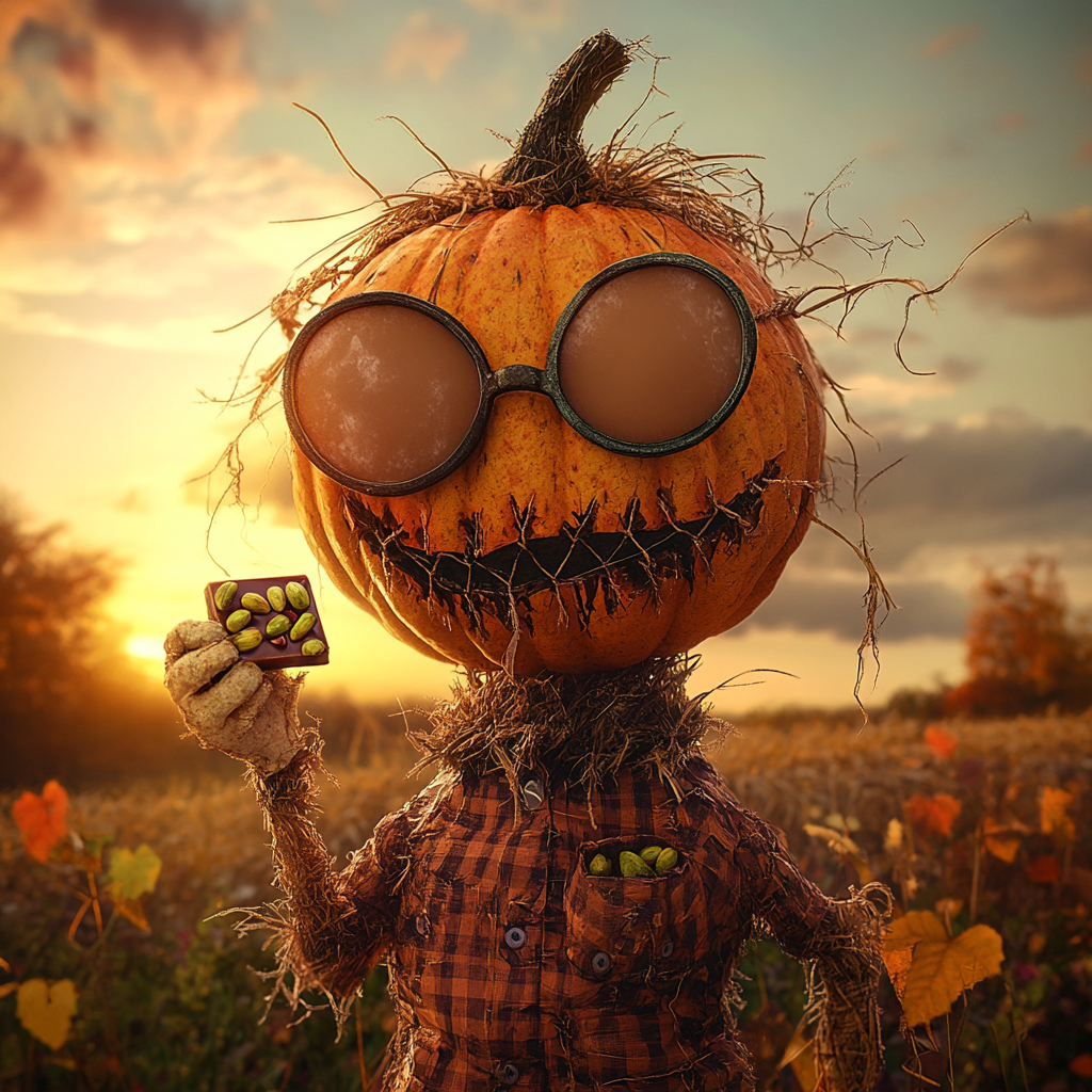 Autumn Scarecrow Holding Chocolate Bar