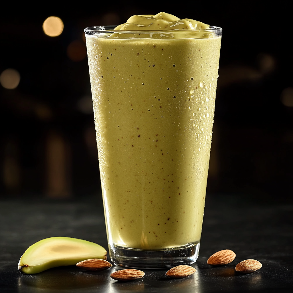 Avocado Banana Smoothie with Real Banana Decoration: Hyper-realistic 16K Photo