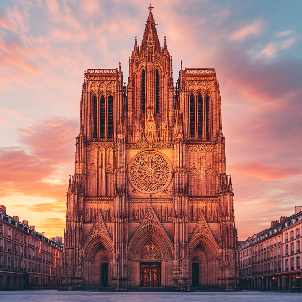 Award-winning photography of Notre-Dame Cathedral at sunset.