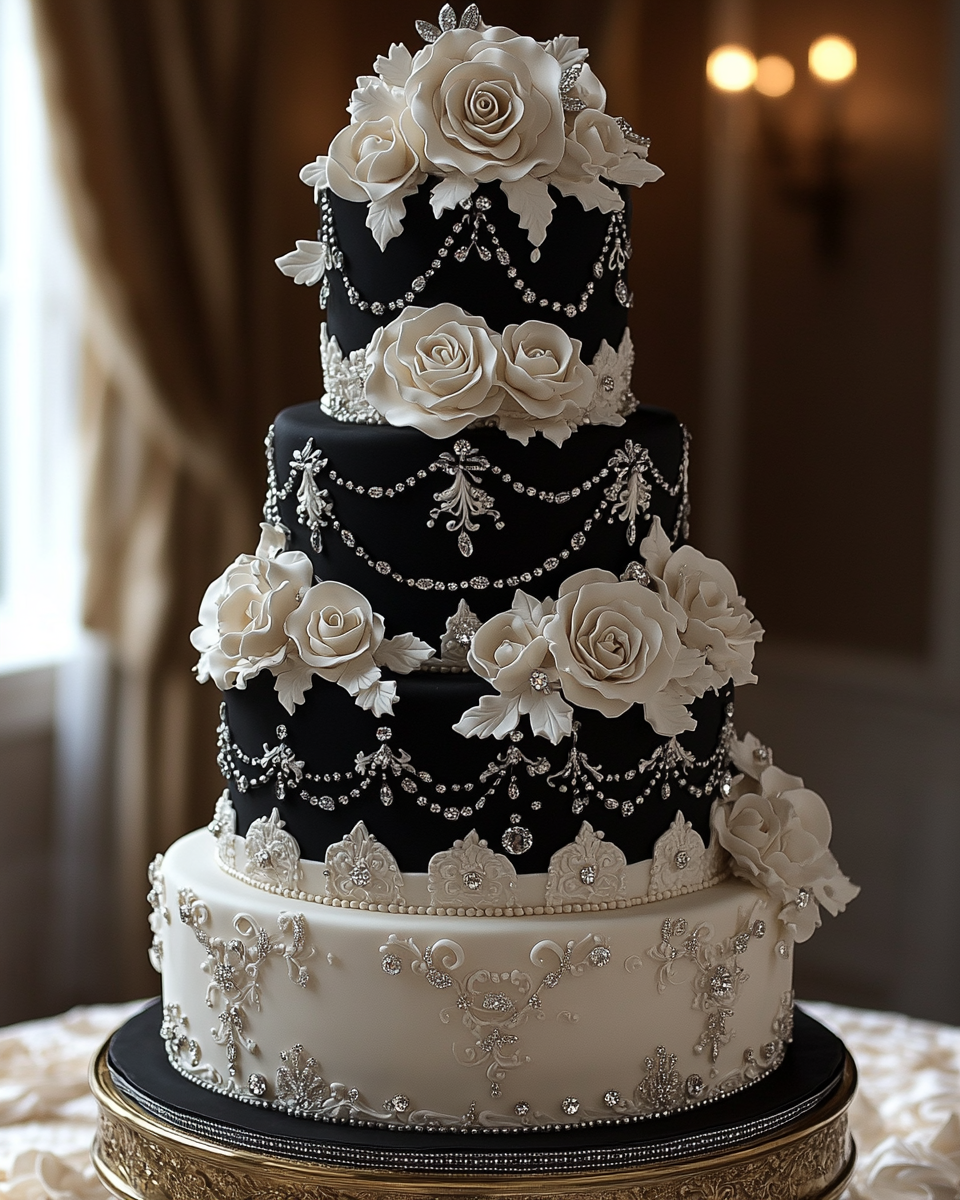 Award-winning royal wedding cake in grand ballroom