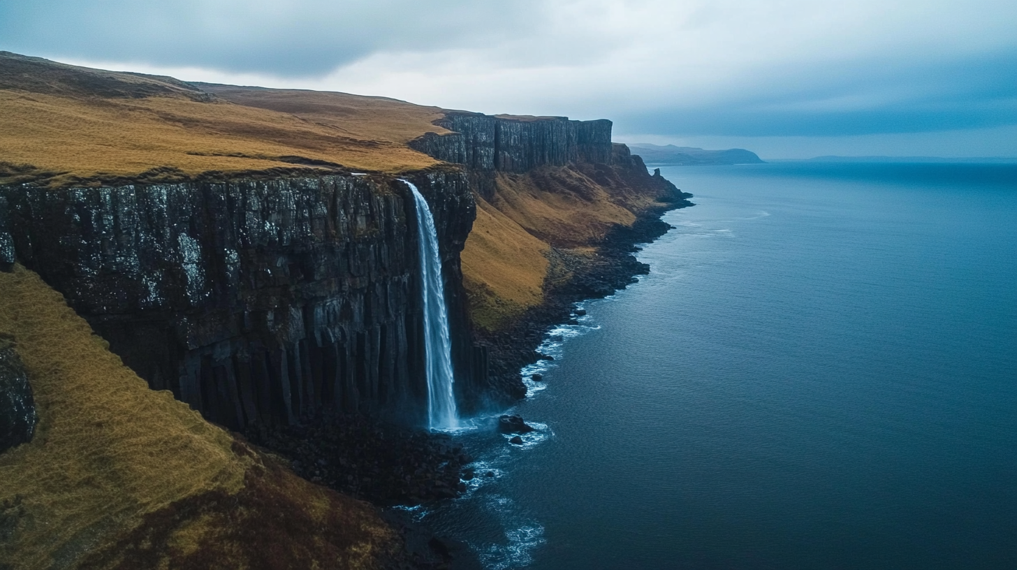 Awe-inspiring waterfall on Skye Island, shot with Canon EOS R5.