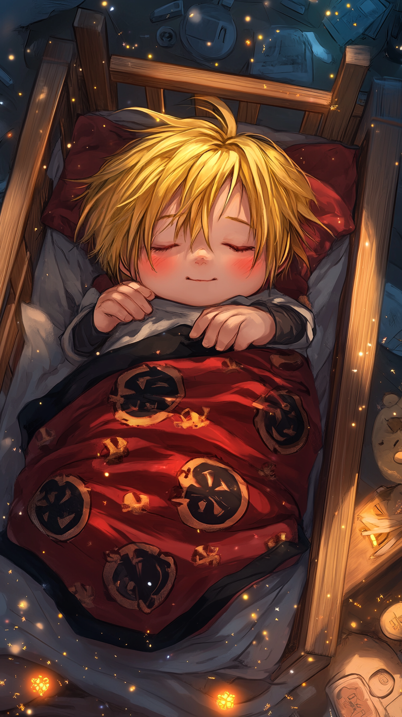 Baby Edward Elric from Fullmetal Alchemist sleeping adorably in crib