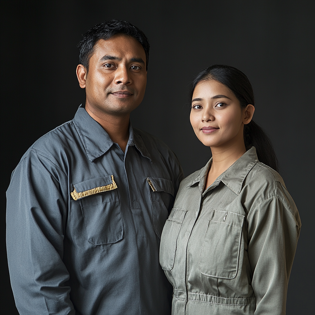 Bangladeshi man and Asian woman pose professionally.