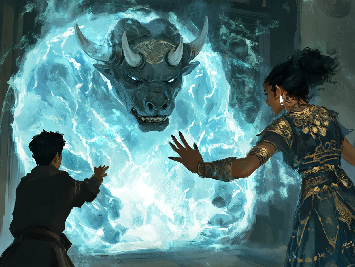 Banishing a minotaur in a magical world.