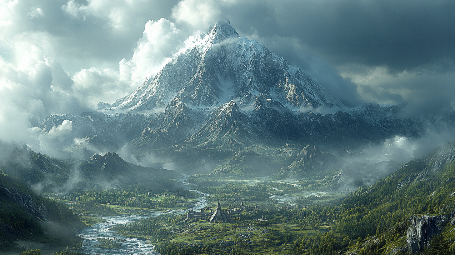 Banner of Long Mountain Range in Fantasy Landscape