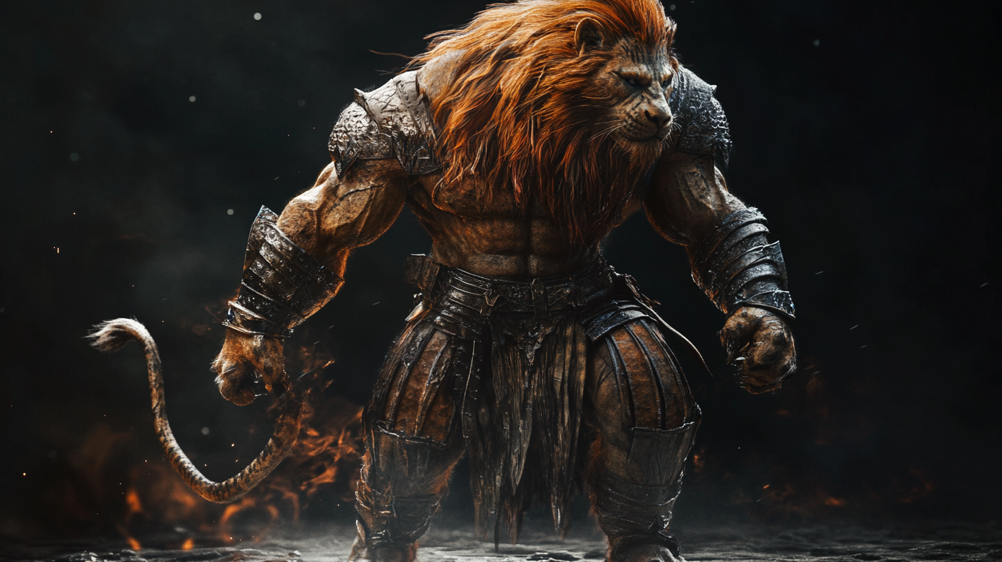 Barbarian Lion Man in Dark Fantasy Armor