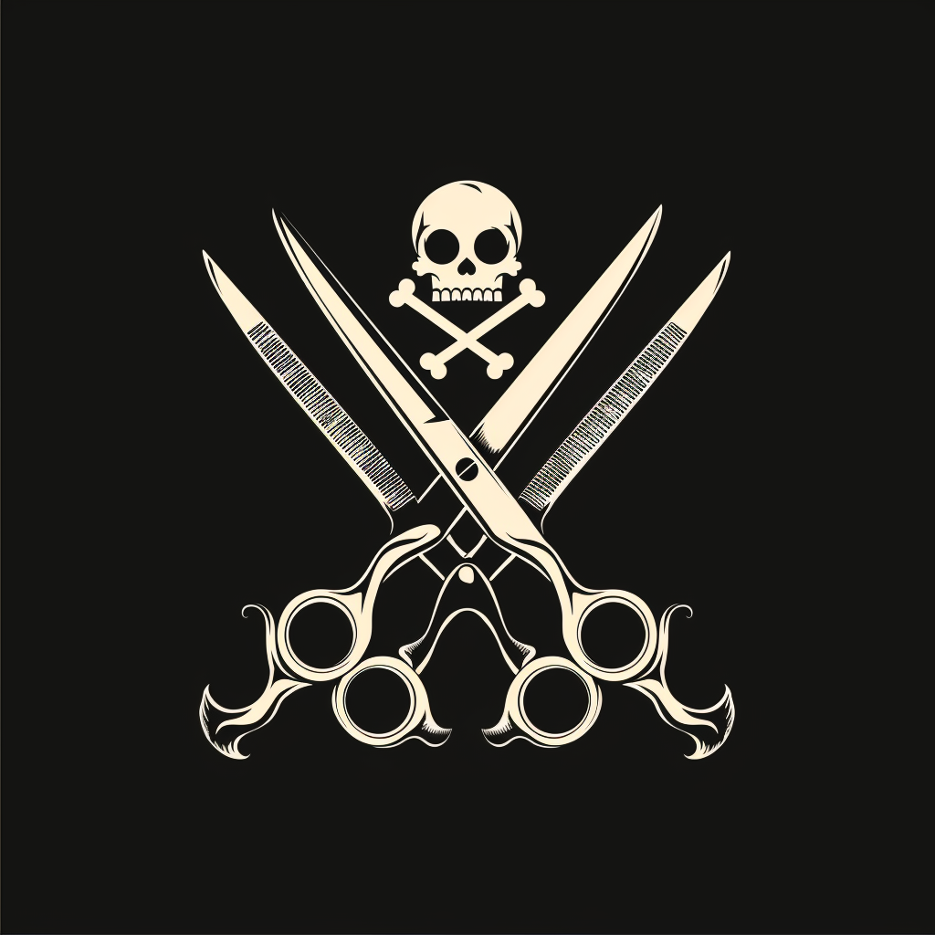 Barbershop logo with pirate-style scissors and razor.