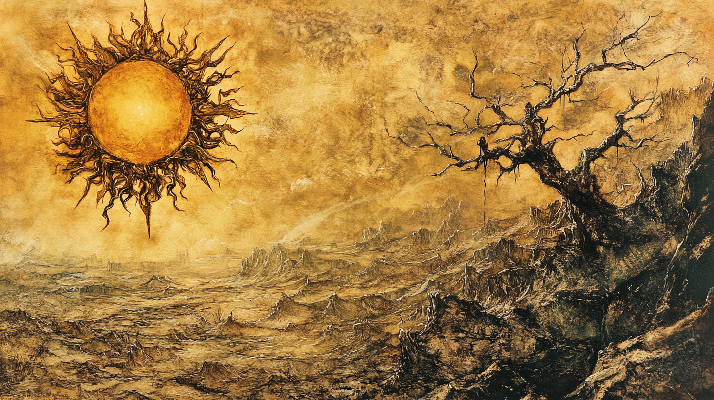 Barren Land - Dried-up Earth, Yellow Sky, Scorching Sun