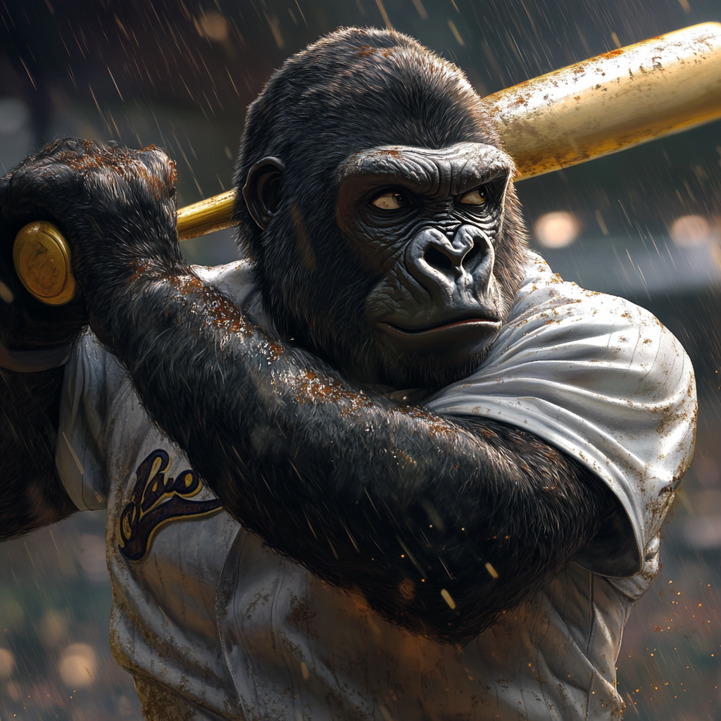 Baseball Game: Gorilla Player in Tense Ninth Inning