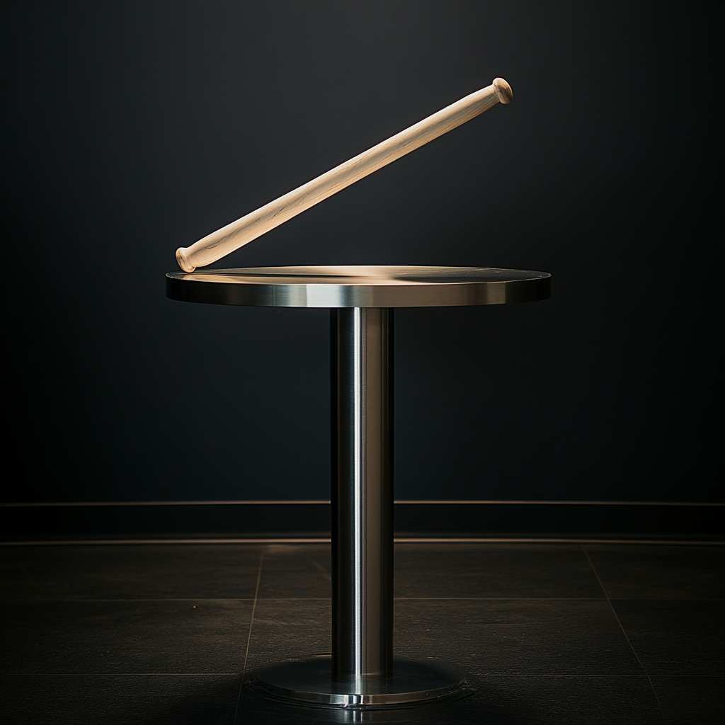 Baseball bat on steel table with cool lighting 