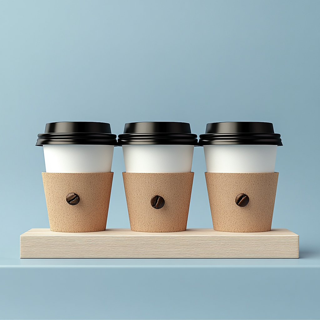 Basic, Standard, and Premium coffee cups displayed for sale.