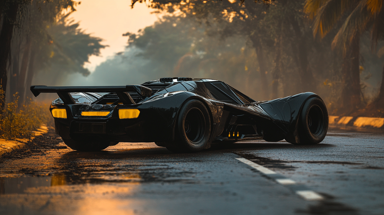 Batman and Batmobile on Indian road