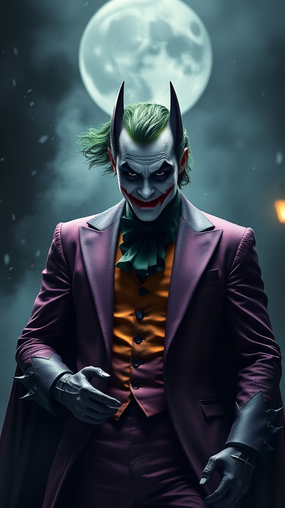 Batman dressed as the Joker on mobile wallpaper.